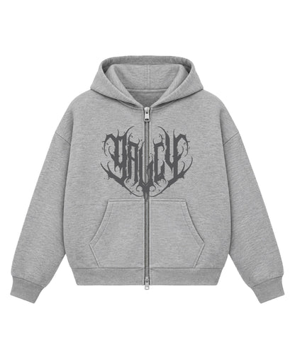 REQUIEM Grey Boxy Dual Zipper Hoodie